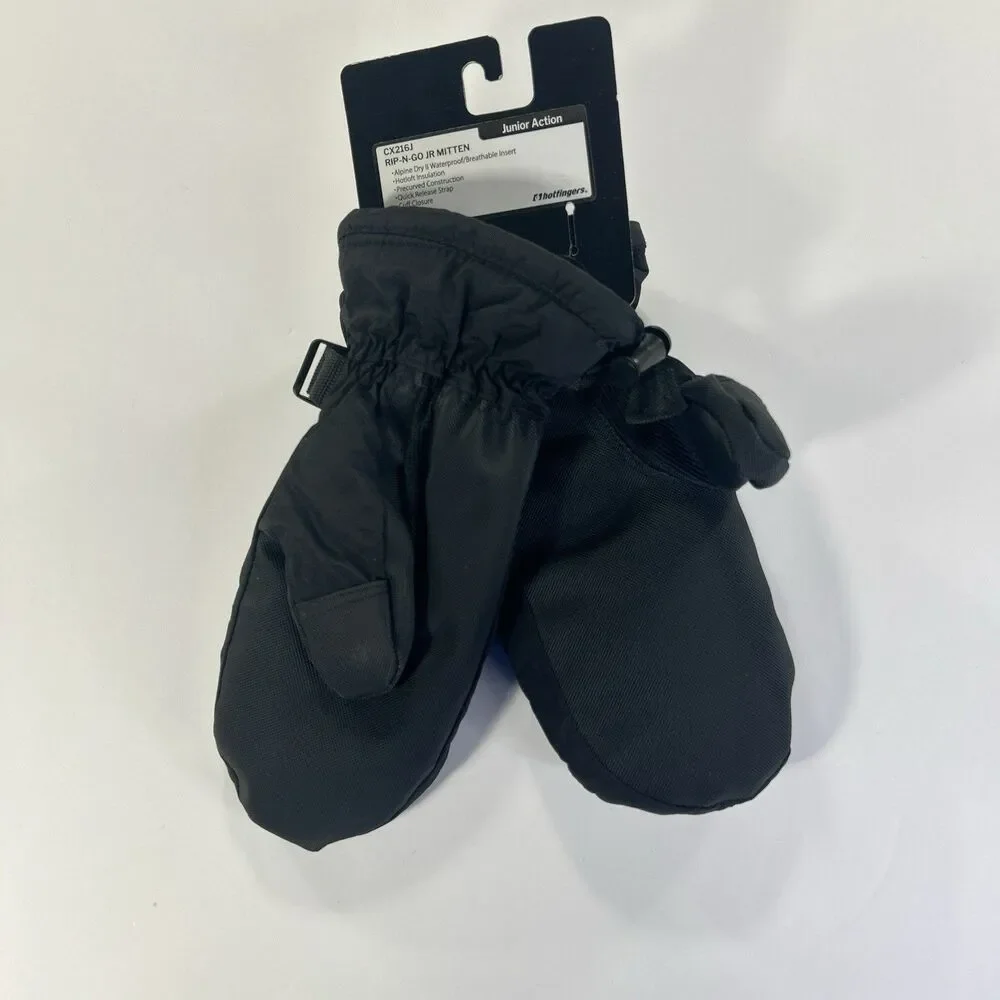 Hot Fingers Alpine Dry II Mittens Youth Lg (9-10) Black Insulated Waterproof NWT
